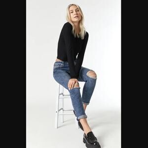 Mavi Mid-Rise Distressed Boyfriend Jeans - New 31 Waist